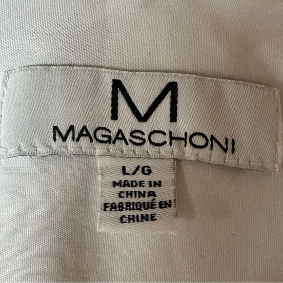 Magaschoni Tunic Top Women Large White Poplin Blouse Collared Split Neck Popover - Picture 6 of 8